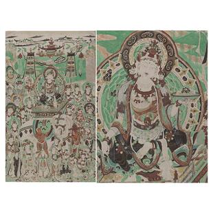 敦煌壁画彩绘159窟西壁南侧文殊普贤菩萨经变图高清微喷装裱饰画