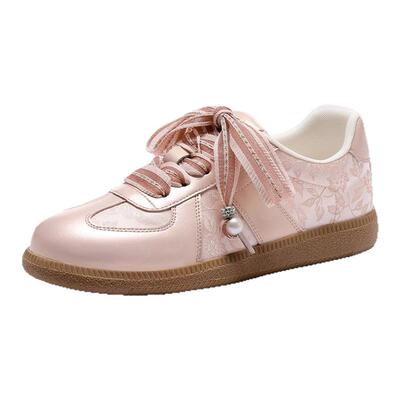 星期六拼接珍珠系带芭蕾德训鞋女