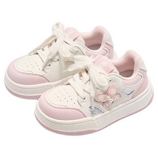 百丽童鞋女童运动鞋秋季小女孩粉色蝴蝶公主板鞋儿童宝宝鞋休闲鞋