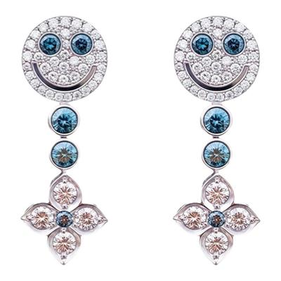 权志龙同款帅笑脸四叶草满钻耳钉