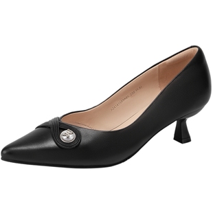 千百度轻奢羊皮高跟鞋秋季新款浅口尖头法式单鞋女通勤气质