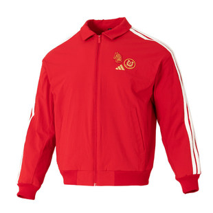 阿迪达斯新年款外套男马年限定红色运动服王安宇同款立领加绒夹克