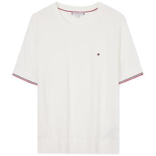 【条纹镶边】Tommy春夏女装纯棉平纹拼色圆领内搭打底短袖针织衫