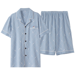 男士睡衣夏季纯棉短袖短裤中年爸爸家居服薄款夏天加肥加大码套装