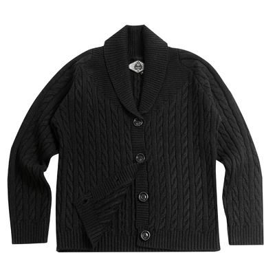 SOARIN英伦风复古青果领毛衣开衫男 保暖麻花羊毛混纺针织衫外套