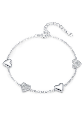 摩典S925纯银镜面爱心甜美手链女