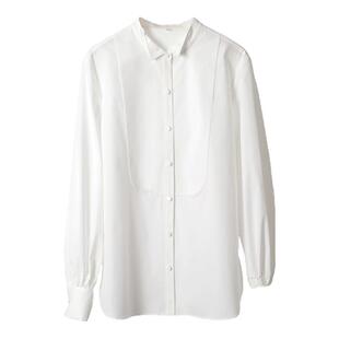 OFFIY-25香奶奶走秀同款！ 法式复古进口纯棉显瘦春夏立领白衬衫