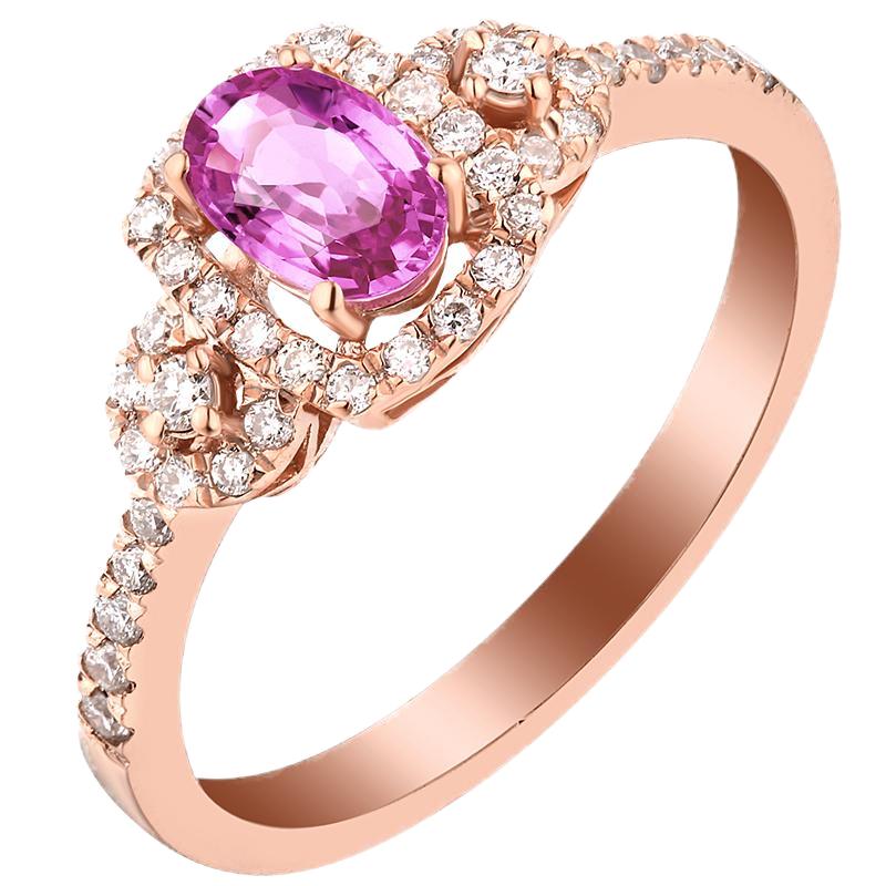 蜜安琪克拉天然粉镶嵌蓝宝石戒指