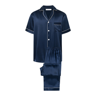 SLKMRKT乃丝真丝男士睡衣套装夏季桑蚕丝家居服短袖高级两件套