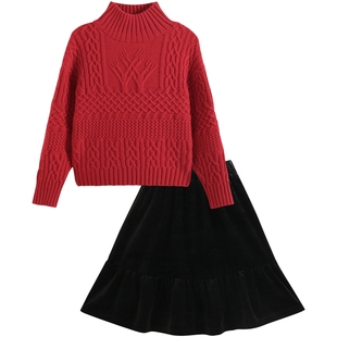 女童秋冬套装2026新款儿童冬装新年衣服洋气时髦女孩红色喜庆毛衣