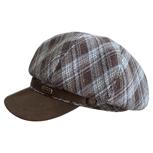 巨好看蓝棕~新款秋冬毛呢格纹复古贝雷帽女ins气质时尚百搭八角帽