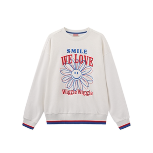 wigglewiggle经典笑脸花时尚休闲圆领宽松卫衣男女款上衣