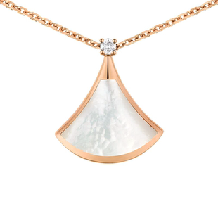 S925银小扇子项链天然白贝母莫桑钻18k玫瑰金扇形裙子吊坠锁骨链