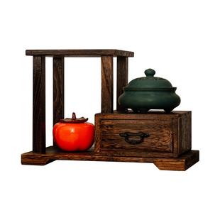 桌面摆件花架艺术博古茶架办公室盆栽置物架收纳盒带暗格储物柜子