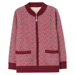 恒源祥中老年女春秋毛衣开衫新款妈妈秋冬外套加绒加厚保暖上衣服