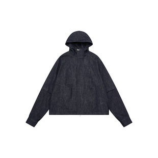 sameuoo散养文化「廓屿」复古水洗做旧牛仔外套 慵懒连帽高领夹克