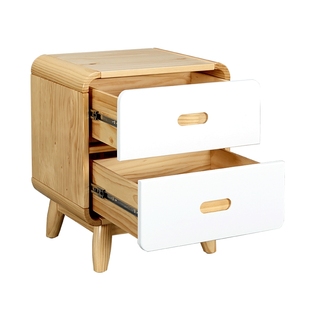 喜梦宝大白北欧实木床头柜两抽分层置物柜现代简约床边桌柜收纳柜