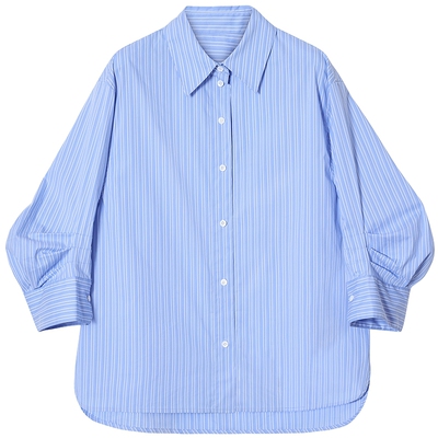 BLUE ERDOS26夏季新品通勤百搭棉混纺日常休闲职场蓝白条纹衬衫女