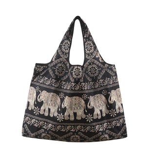大象印花纹购物袋便携可折叠防水环保袋超市买菜包上街挎手提袋子