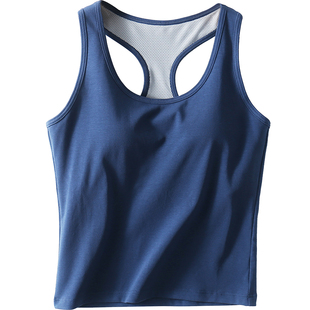 纯棉工字背心女 夏季外穿Y形美背 春秋内搭打底衫 带胸垫免穿文胸