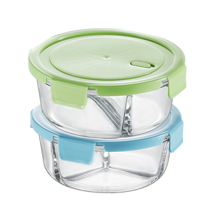 玻璃饭盒三分格微波炉加热专用碗上班族带饭便当盒圆形分隔小容量