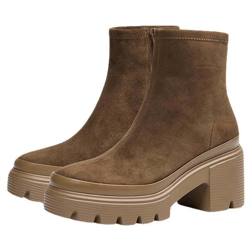 [许我耀眼赵露思同款]莎莎苏25冬新款伯德靴增高加绒短靴瘦瘦靴