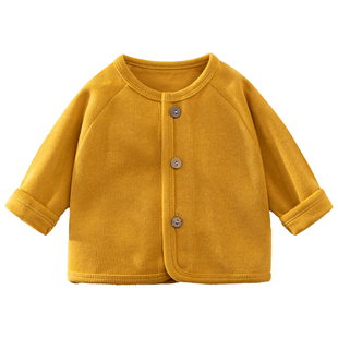 婴儿春秋黄色长袖针织外套宝宝春款外出打底衣服儿童洋气开衫上衣