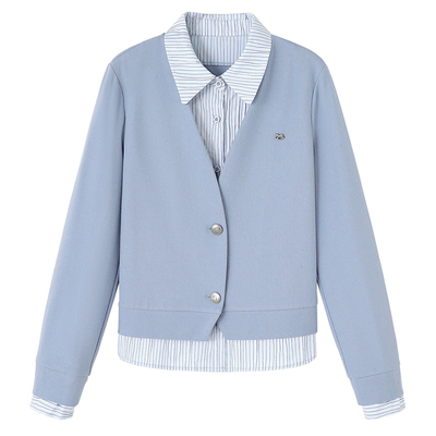 亦白百搭条纹假两件卫衣女