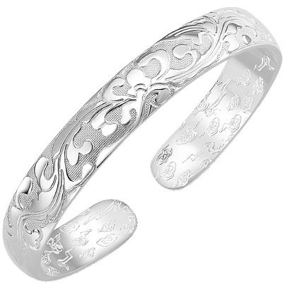 繁花似锦手镯9999足银开口实心