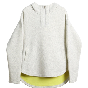 布景卫衣女春季新品简约前短后长宽松连帽套头外套上衣0863