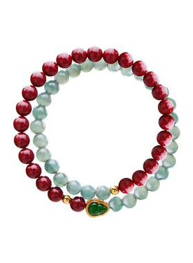 红色手链朱砂紫金砂转运珠手串蓝水翡翠葫芦高级感高纯度双圈叠戴