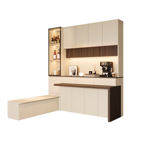 中古风餐边柜靠墙收纳储物柜家用折叠旋转餐桌卡座一体客餐厅酒柜