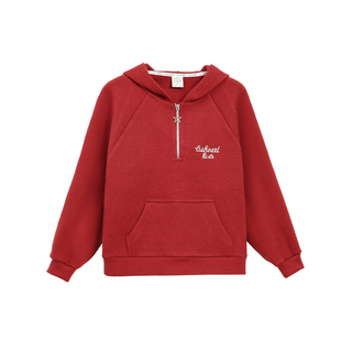 日本LIVHEART女童新年衣服拜年服红色毛衣儿童针织连帽卫衣女大童