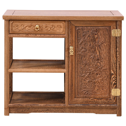 鸡翅木餐边柜红木中式实木茶水柜原木茶桌边柜侧柜复古厨房储物柜