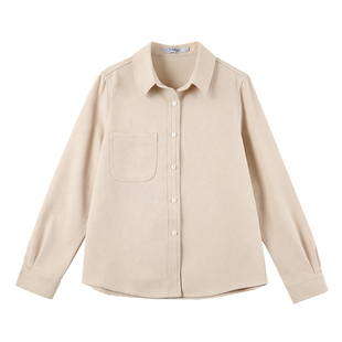 米白色磨毛衬衫女2026年春季新款高级感长袖衬衣叠穿灯芯绒上衣