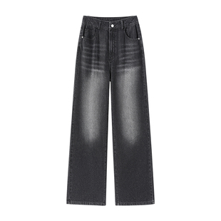 it:CHOCOOLATE黑色牛仔裤女秋季新款高腰显瘦裤子休闲通勤直筒裤