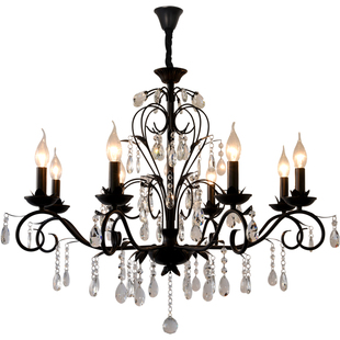 飞朵法式轻奢蜡烛水晶吊灯客厅复古风黑色大气餐厅房间主灯中古灯