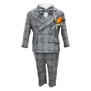 花童主持人礼服男童西装背带裤男宝宝周岁生日抓周帅气三件套英伦