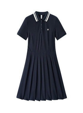 森马学院撞色polo领百褶连衣裙女