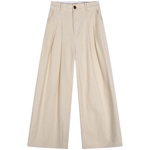 落落狷介 白色灯芯绒阔腿裤女2025年新款百搭秋冬小个子裤子高腰