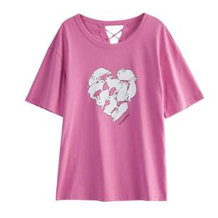 highday轩日2023夏新款圆领印花爱心宽松洋气短袖T恤TX05AE32611