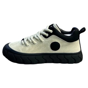 男鞋2025秋冬款时尚百搭厚底低帮板鞋翻毛皮单棉同款系带休闲鞋潮