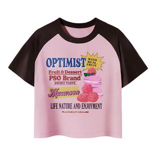 PSO Brand女装250克雪芙弹力罗纹LOGO甜点短款短袖T恤修身上衣夏