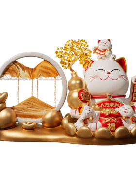 八方来财流沙画招财猫摆件开业礼物前台自动招手店铺生意兴隆大吉