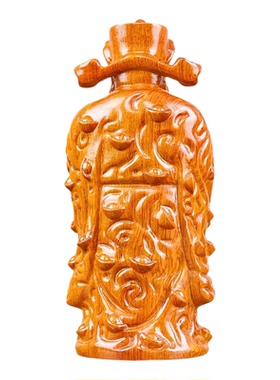 花梨木雕元宝财神摆件招财开业