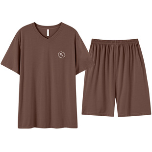 仙儿狄睡衣男士夏季莫代尔薄款短袖五分裤中裤加肥大码家居服套装