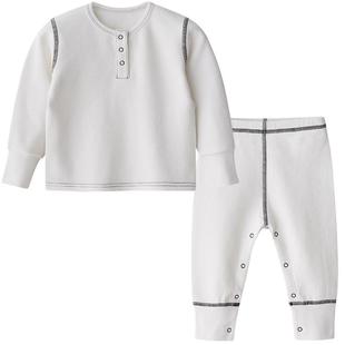 enhennbaby婴儿华夫格套装春秋男女宝宝上衣裤子打底衫新生儿衣服