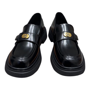 英伦风真皮厚底乐福鞋女2026春季新款黑色金属扣百搭老钱风小皮鞋