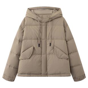 画风drawwind2025新款连帽羽绒服女冬宽松短款小个子纯色保暖外套
