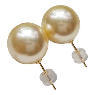 超大颗干枯玫瑰天然海水珍珠耳钉南洋金珠耳环18k金淡金正圆极光